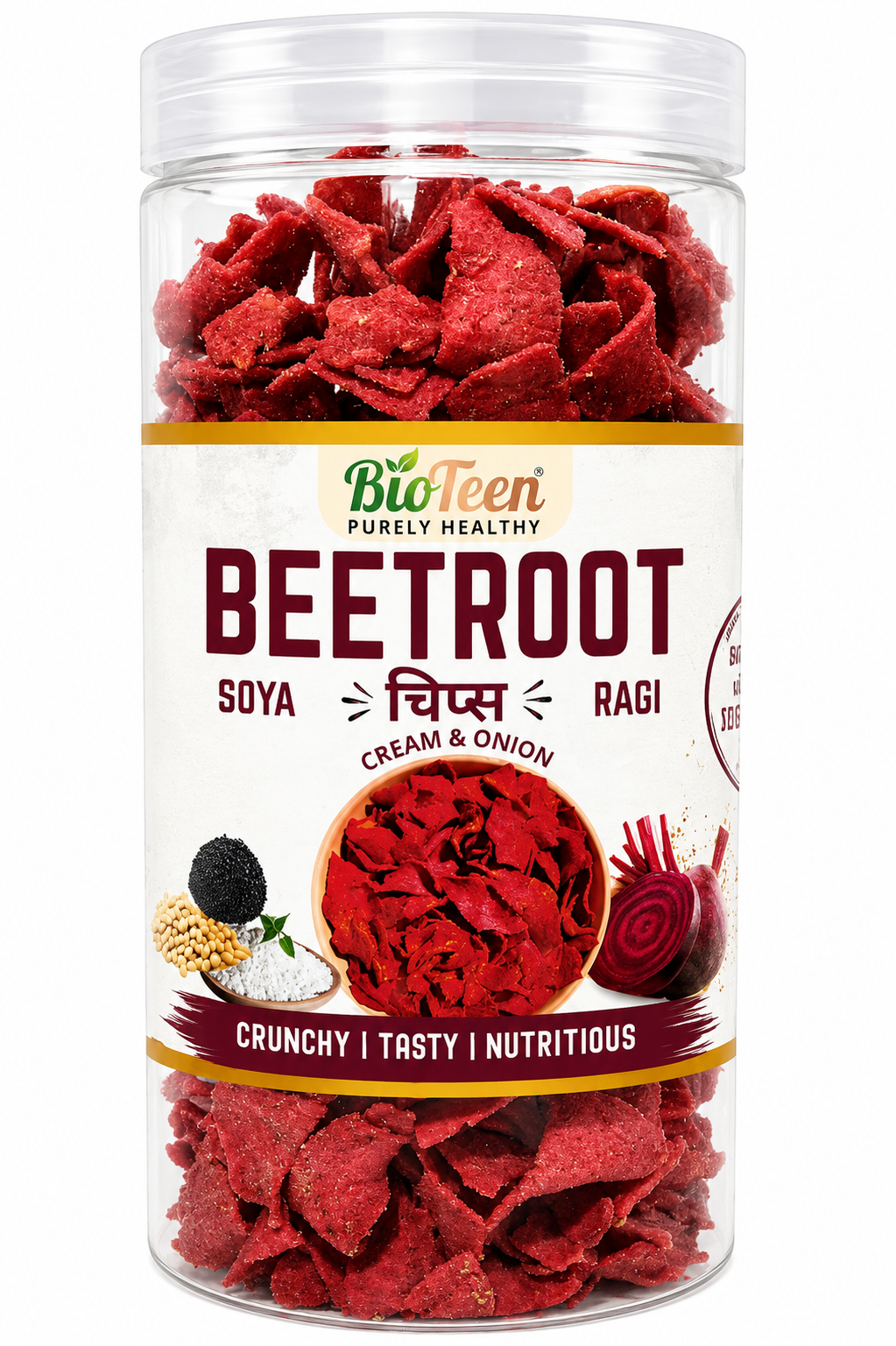 BioTeen Beetroot Soya Ragi Chips – Cream & Onion