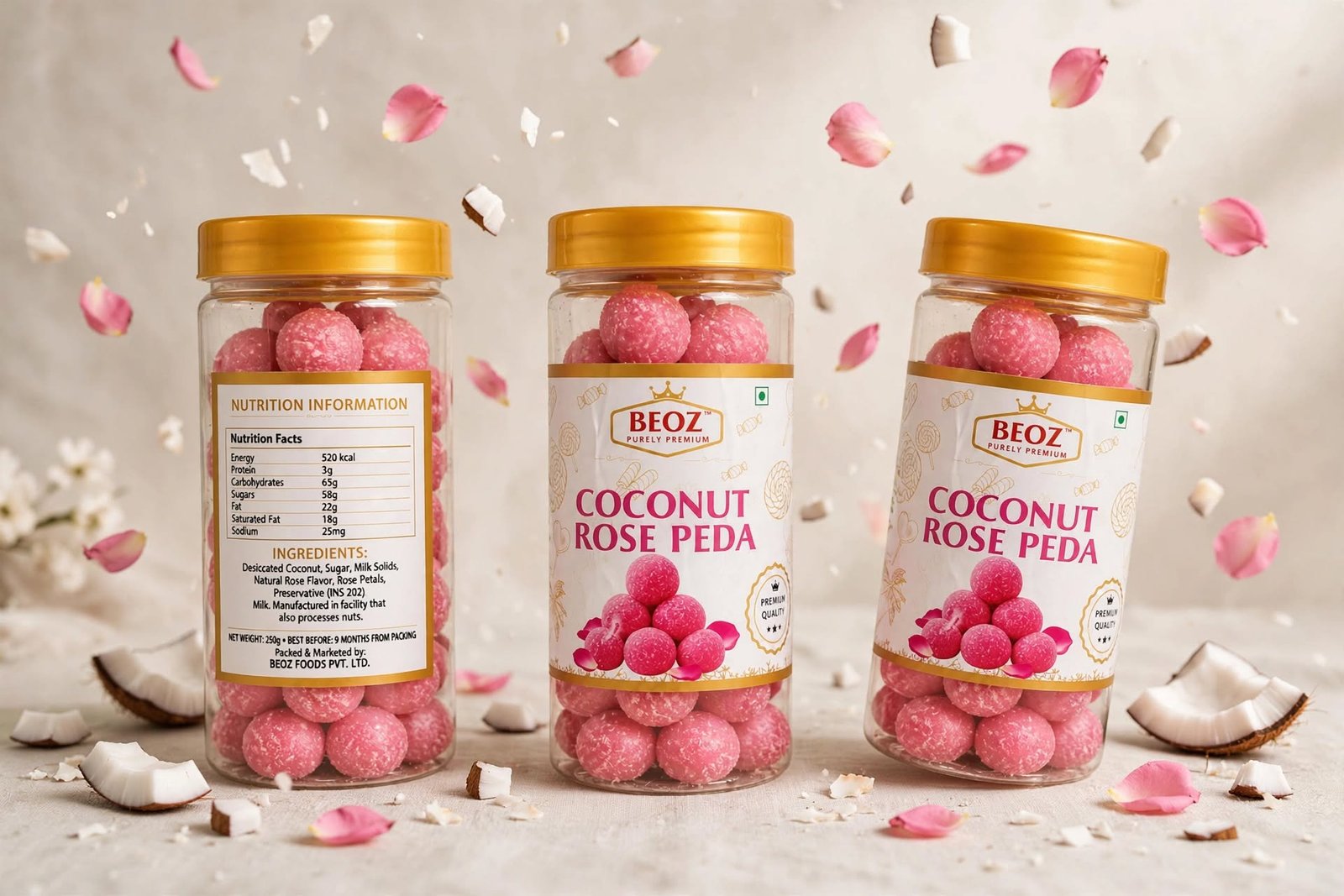 BEOZ Coconut Rose Peda – Premium Coconut & Rose Indian Sweet
